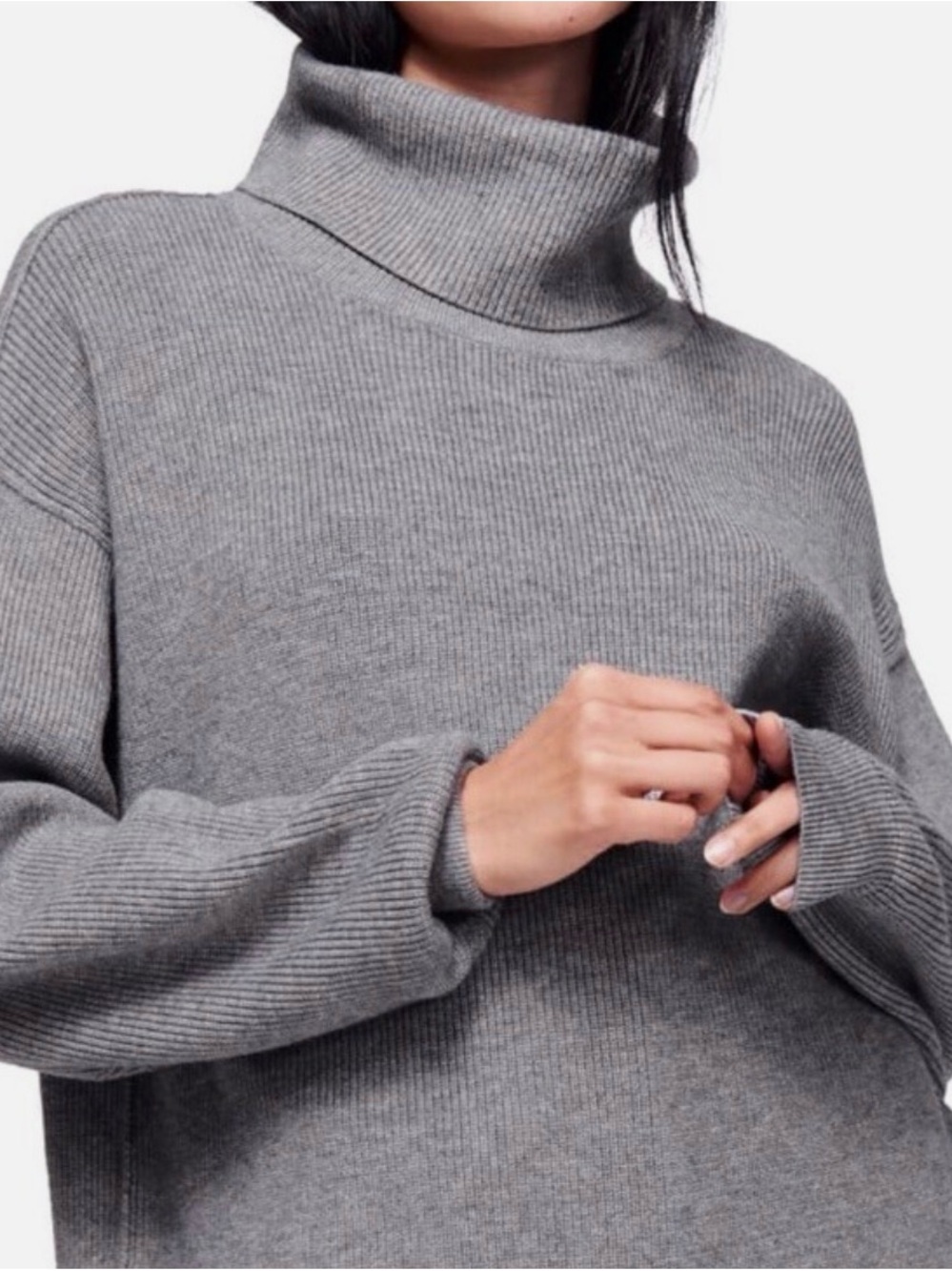 Free People | Softly Structured Oversized Ribbed Grey Turtleneck Sweater | Sz XS